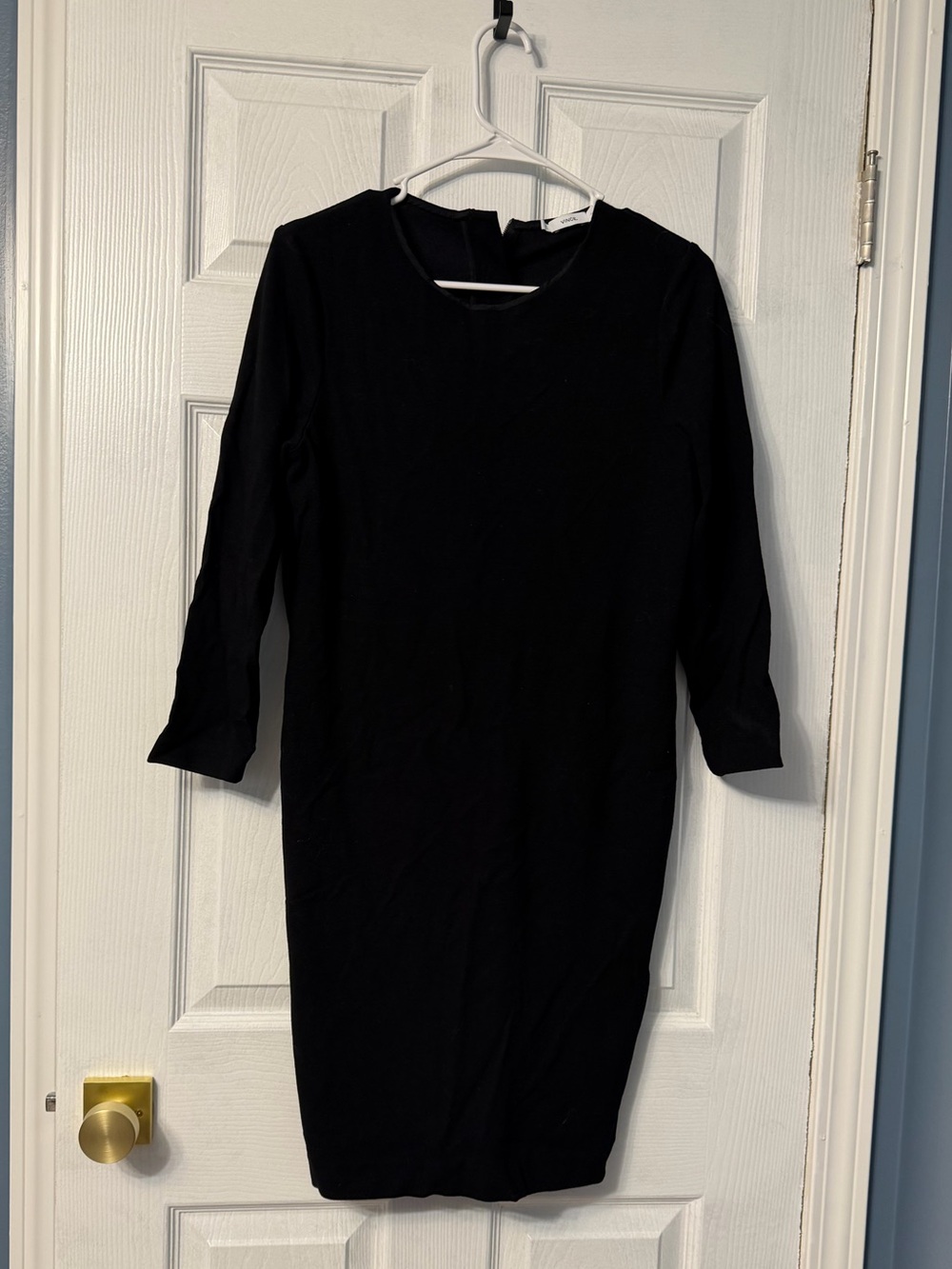 Vince Sheath Dress Women large Black 3/4 Sleeve Back Zip Minimalist LBD